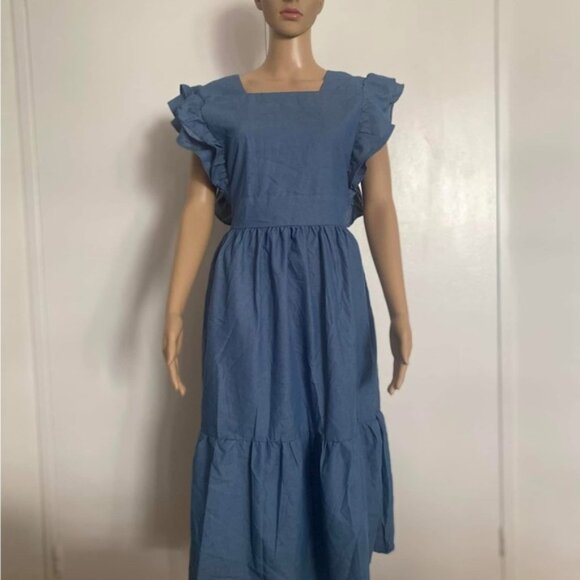 Dresses & Skirts - Blue Ruffled Tiered Midi Sundress